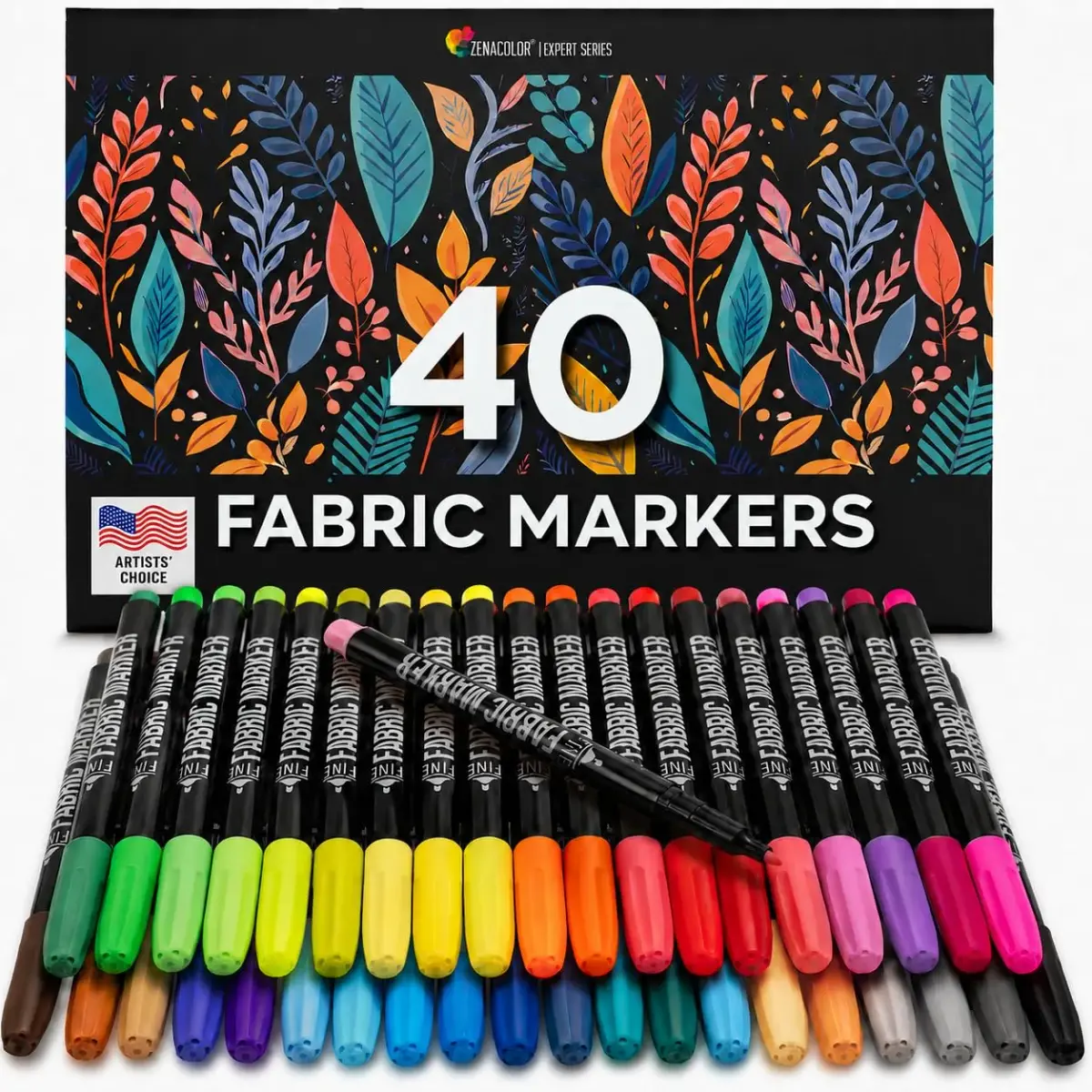 Zenacolor 40 Fabric Markers Pens Set - Non-Toxic, Permanent Ink, Fine Tip | Water-Based, Fade-Resistant - main product image