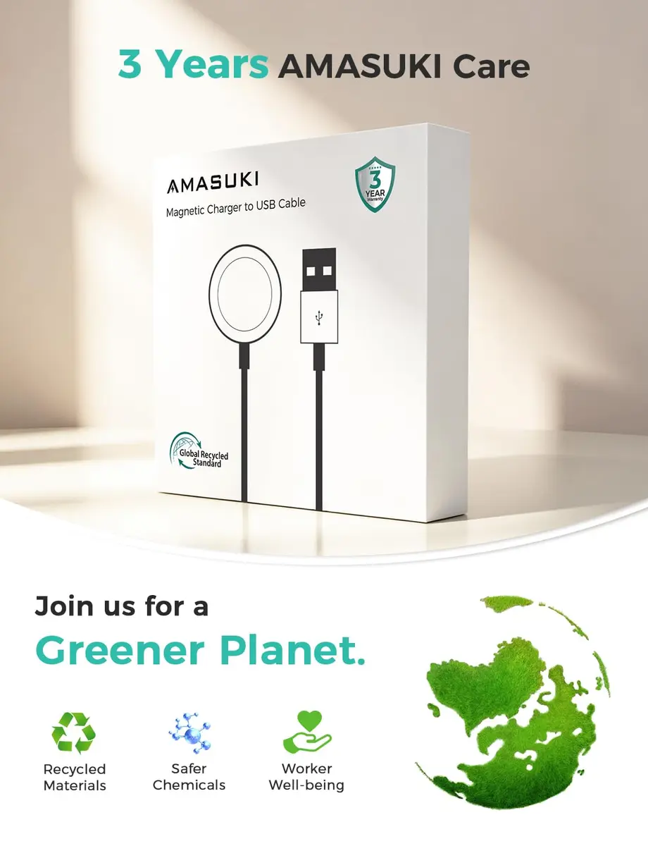 Amasuki Magnetic Fast Charging Cable for Apple Watch 1m (3.3ft) | Charges Series 1-11 & Ultra Models - view 5