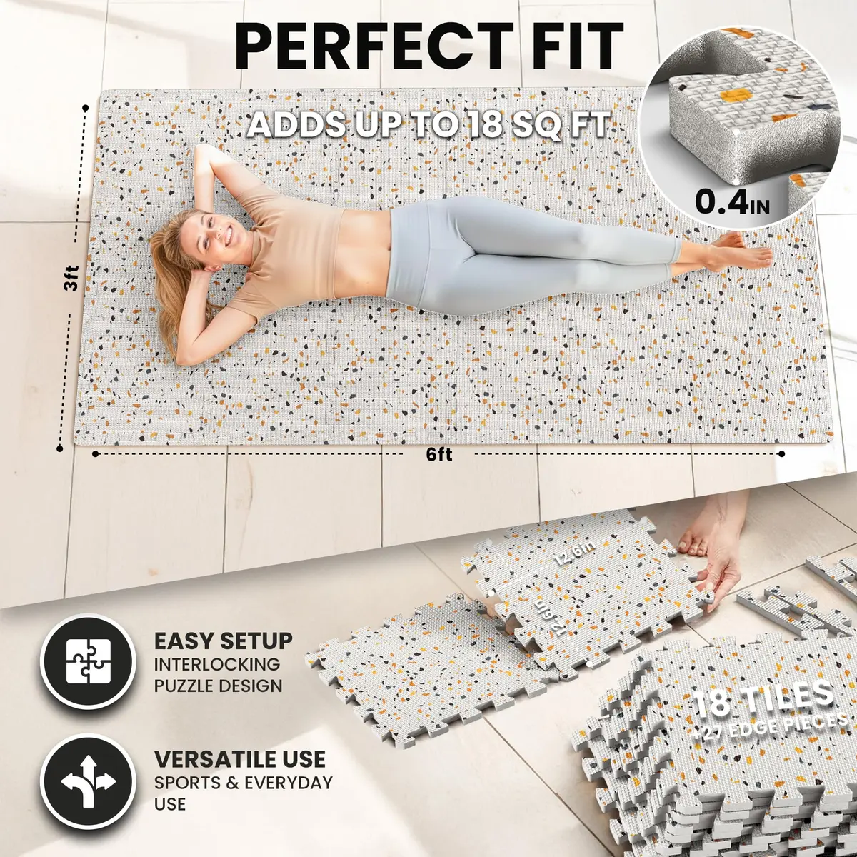 BeMaxx Gym Mats Set - EVA Interlocking Foam Floor Tiles 18 pcs | Anti-Fatigue Workout Mat Puzzle - view 2