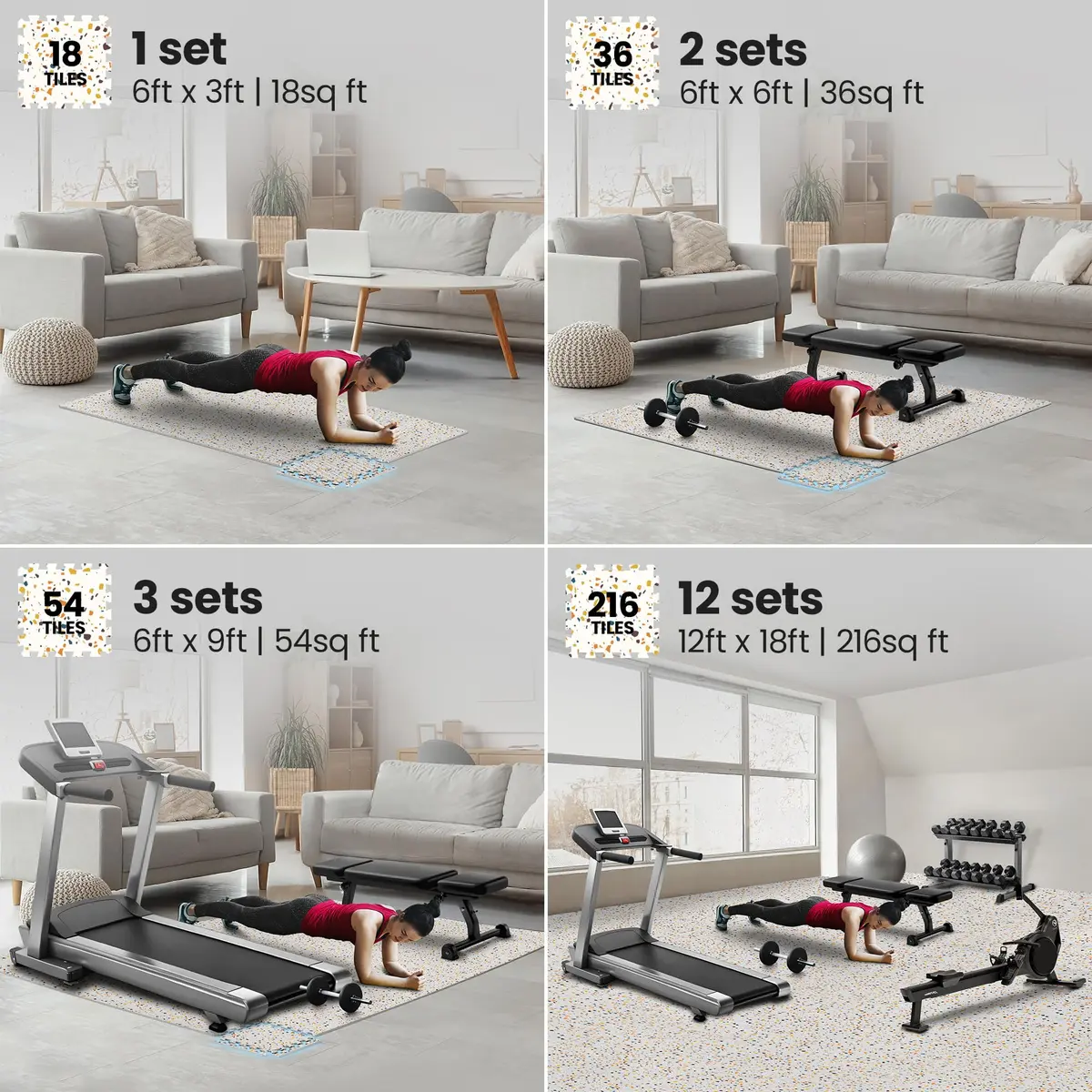 BeMaxx Gym Mats Set - EVA Interlocking Foam Floor Tiles 18 pcs | Anti-Fatigue Workout Mat Puzzle - view 3