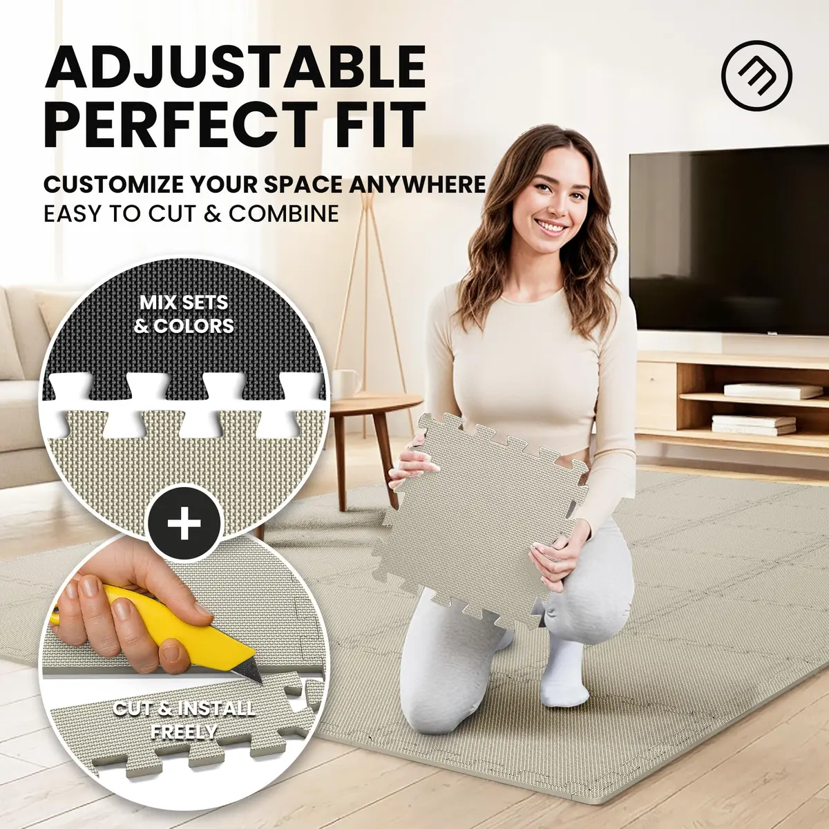 BeMaxx Interlocking EVA Foam Floor Tiles Workout Mat Set with Edge Pieces - 18 Tiles (18 sq ft), Warm Sand | Protects Floors from Scratches, Sweat & Noise - view 4