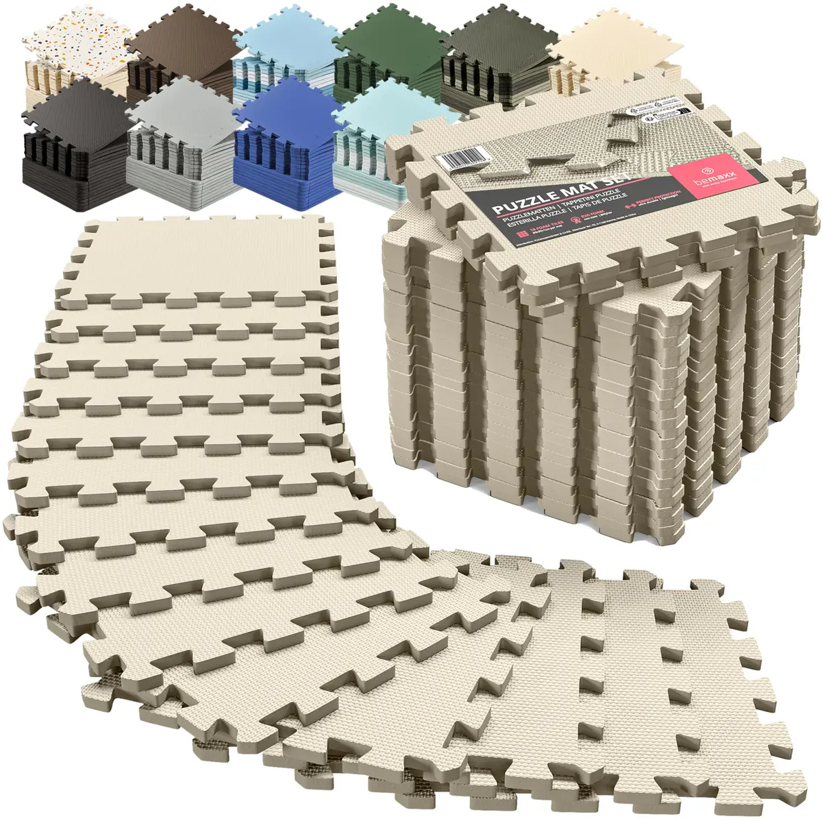 BeMaxx Interlocking EVA Foam Floor Tiles Workout Mat Set with Edge Pieces - 18 Tiles (18 sq ft), Warm Sand | Protects Floors from Scratches, Sweat & Noise - main product image