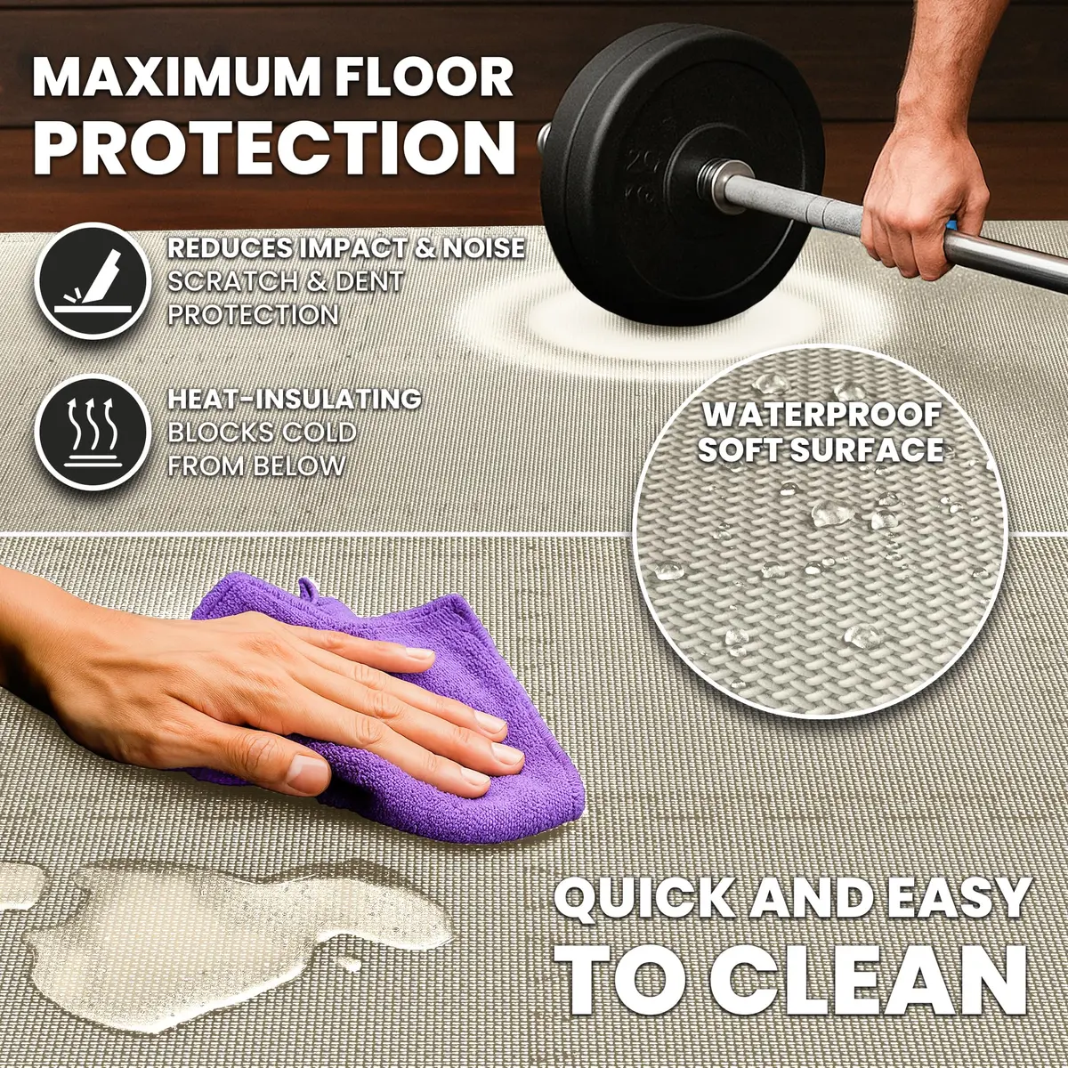 BeMaxx Interlocking EVA Foam Floor Tiles Workout Mat Set with Edge Pieces - 18 Tiles (18 sq ft), Warm Sand | Protects Floors from Scratches, Sweat & Noise - view 7