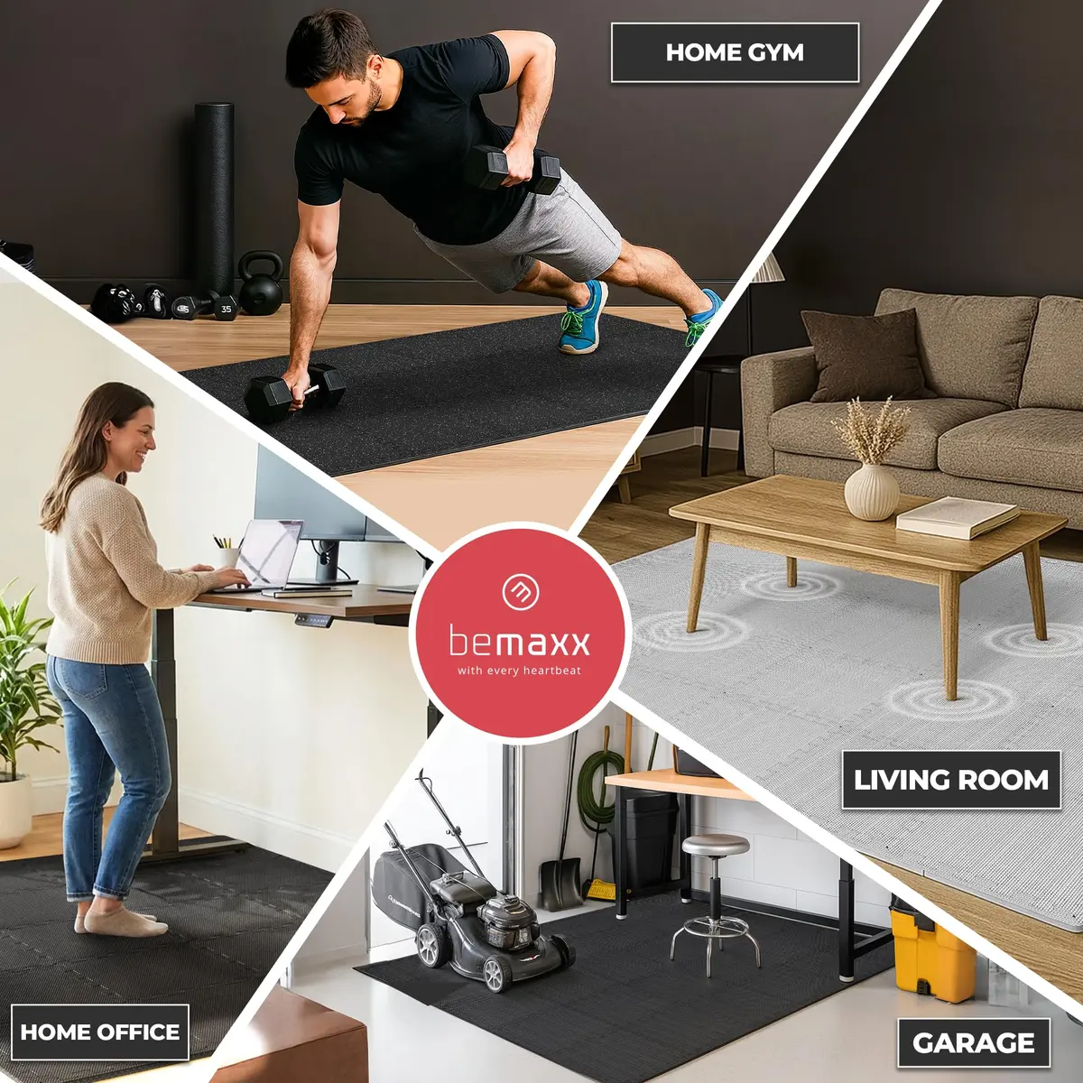 BeMaxx Interlocking EVA Foam Floor Tiles Workout Mat Set with Edge Pieces - 18 Tiles (18 sq ft), Warm Sand | Protects Floors from Scratches, Sweat & Noise - view 8
