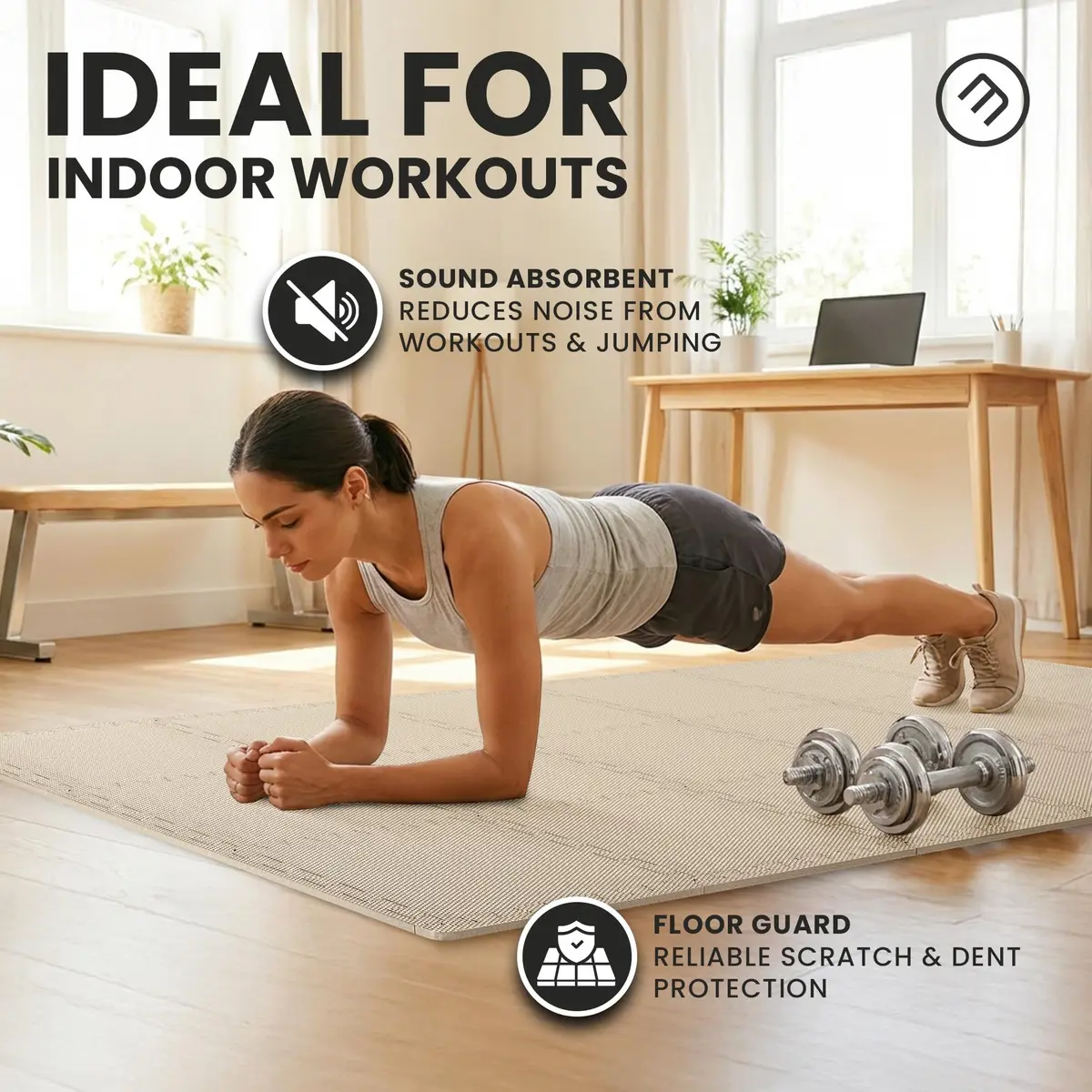 BeMaxx Interlocking EVA Foam Floor Tiles Workout Mat Set with Edge Pieces - 18 Tiles (18 sq ft), Warm Sand | Protects Floors from Scratches, Sweat & Noise - view 9