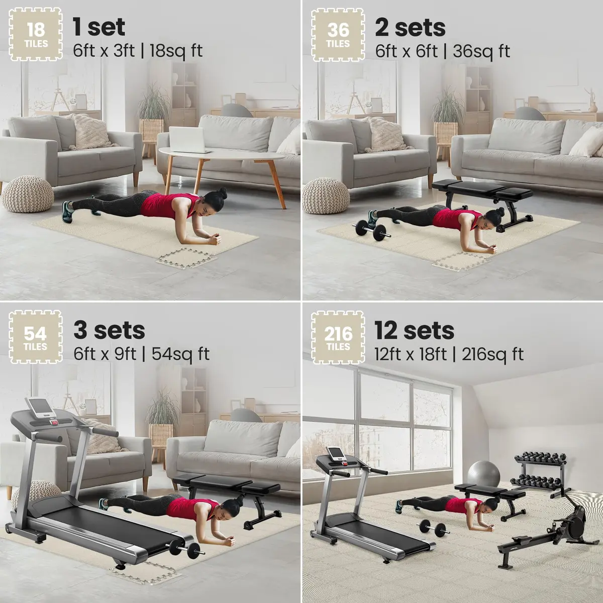 BeMaxx Interlocking EVA Foam Floor Tiles Workout Mat Set with Edge Pieces - 18 Tiles (18 sq ft), Warm Sand | Protects Floors from Scratches, Sweat & Noise - view 3
