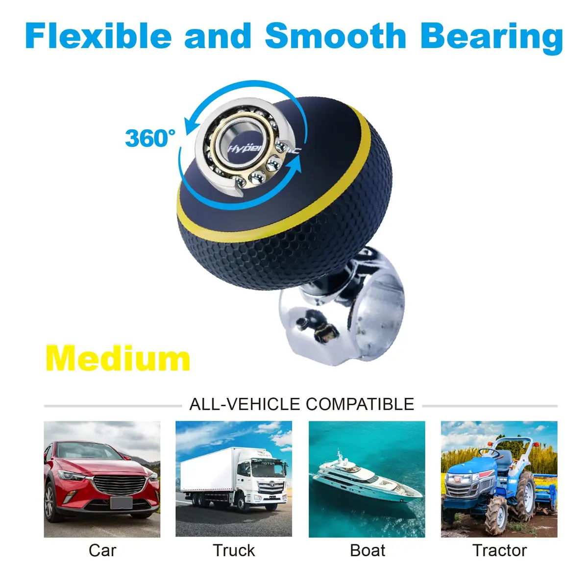 Hypersonic Steering Wheel Spinner Knob - Compatible with Standard Steering Wheels - Smooth Suicide Knob for Car, Tractor, Mower, Boat and Maneuver - view 3