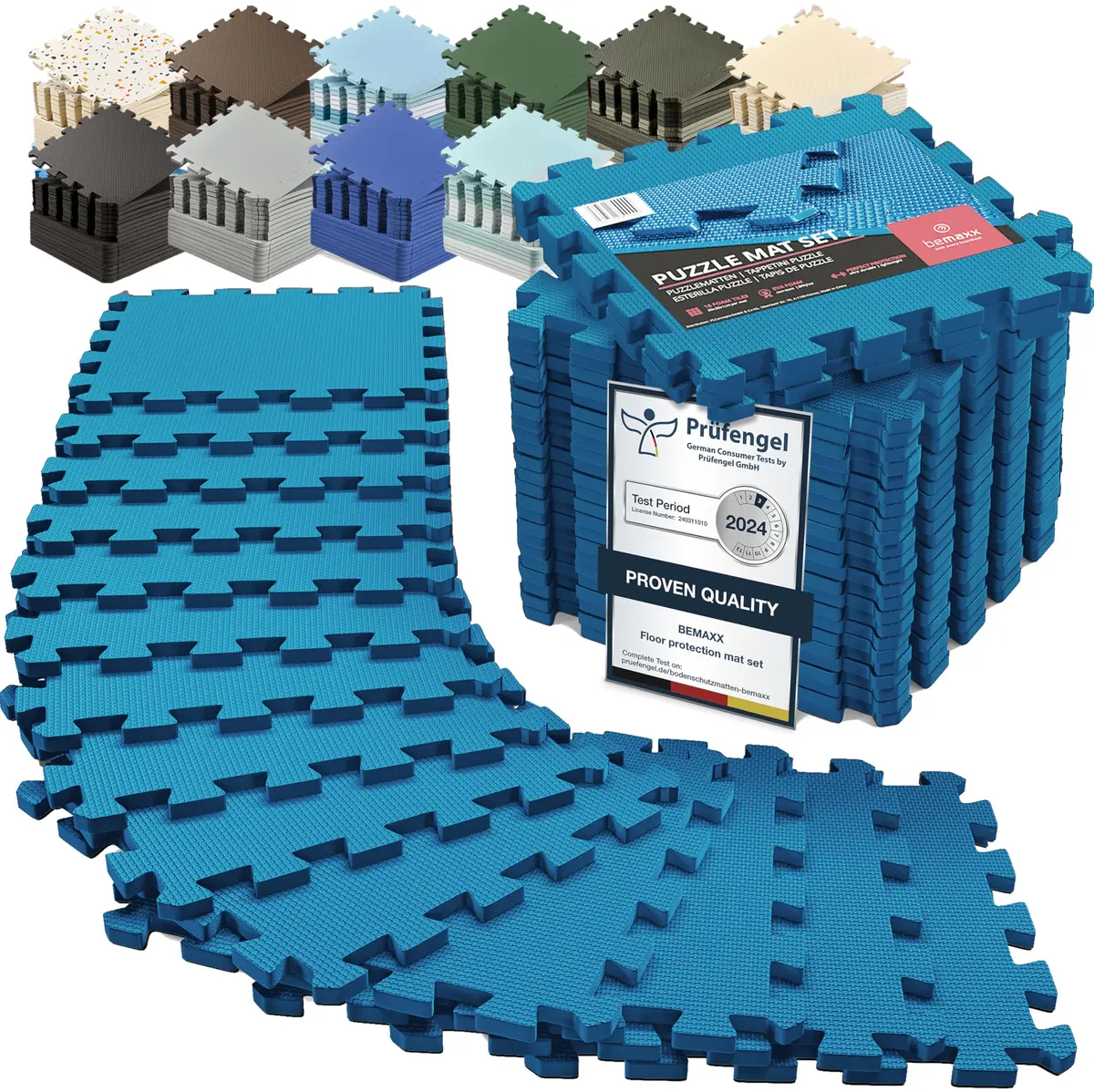 BeMaxx Interlocking EVA Foam Floor Tiles Workout Mat Set with Edge Pieces - 18 Tiles, 18 sq ft, Sky Blue | Protects Floors from Scratches, Noise & Sweat - main product image