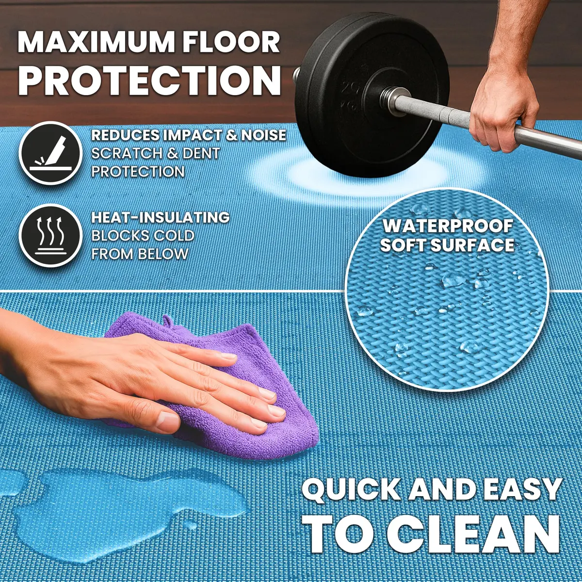 BeMaxx Interlocking EVA Foam Floor Tiles Workout Mat Set with Edge Pieces - 18 Tiles, 18 sq ft, Sky Blue | Protects Floors from Scratches, Noise & Sweat - view 7
