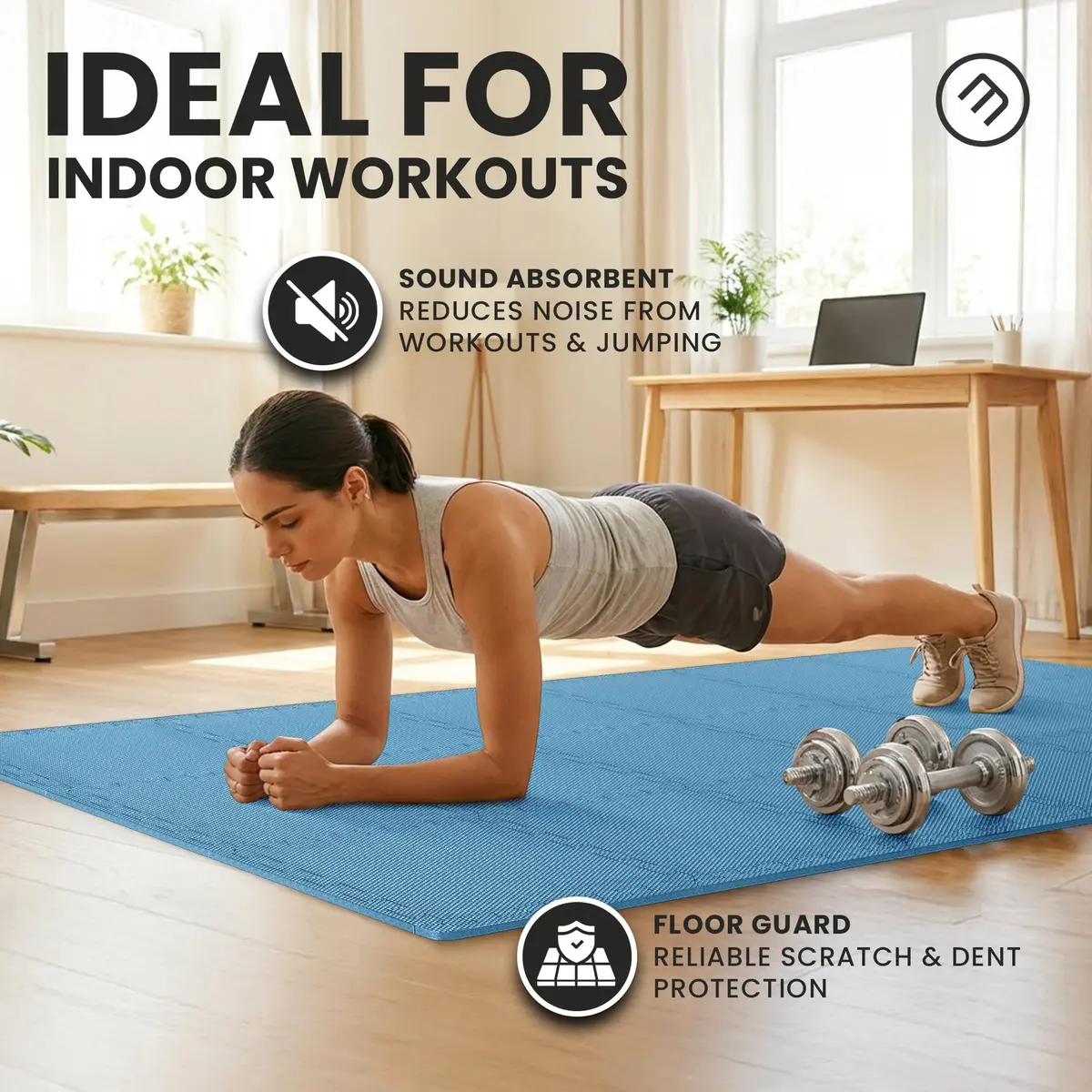 BeMaxx Interlocking EVA Foam Floor Tiles Workout Mat Set with Edge Pieces - 18 Tiles, 18 sq ft, Sky Blue | Protects Floors from Scratches, Noise & Sweat - view 9