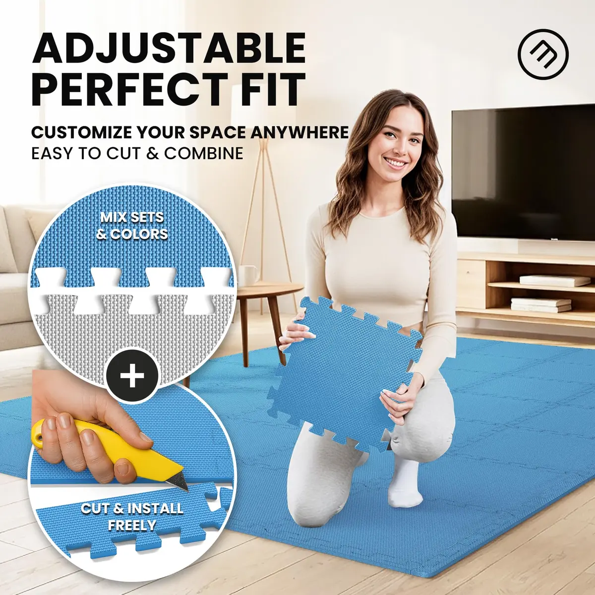 BeMaxx Interlocking EVA Foam Floor Tiles Workout Mat Set with Edge Pieces - 18 Tiles, 18 sq ft, Sky Blue | Protects Floors from Scratches, Noise & Sweat - view 4