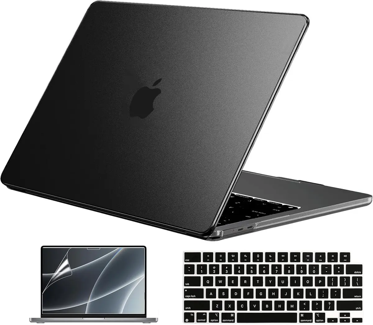EooCoo Hard Case for MacBook Air 15 inch M2-M5 (A2941/A3114/A3241/A3448) with Keyboard Cover & Screen Protector, Frost Black - main product image