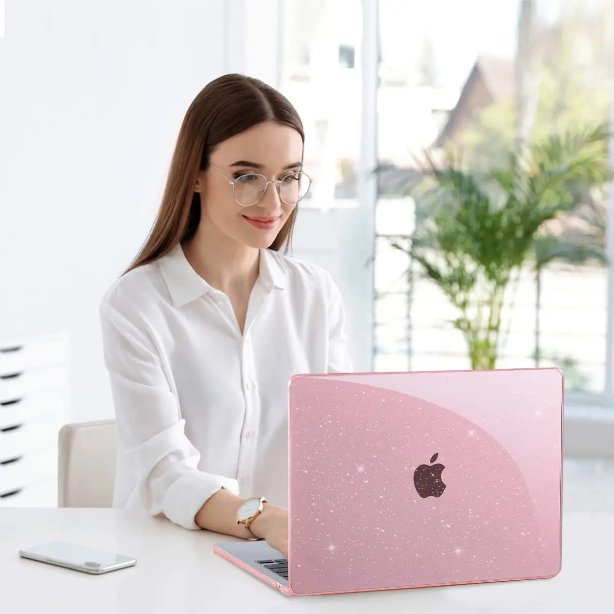 EooCoo Sparkly Pink Hard Case for MacBook Air 15 inch (M2-M5) | Includes Keyboard Cover & Screen Protector - view 6