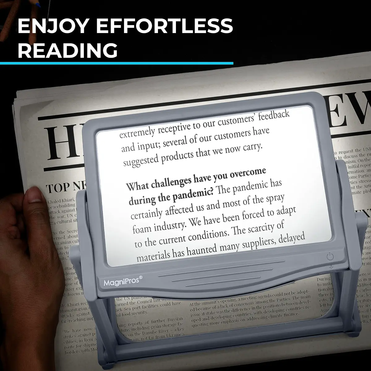 MagniPros 5X Large LED Page Magnifier with Stand 15.6 cm (6.14 in) | Eye-Caring Light Modes for Low Vision Seniors - view 6