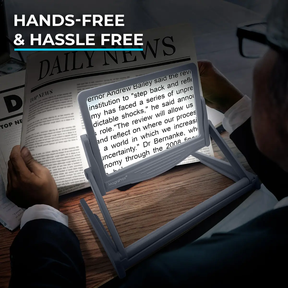 MagniPros 5X Large LED Page Magnifier with Stand 15.6 cm (6.14 in) | Eye-Caring Light Modes for Low Vision Seniors - view 2