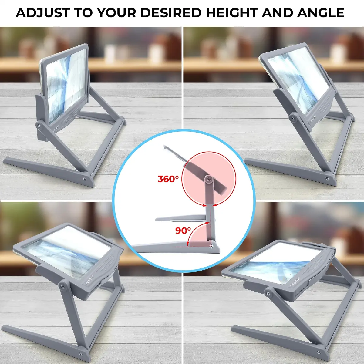 MagniPros 5X Large LED Page Magnifier with Stand 15.6 cm (6.14 in) | Eye-Caring Light Modes for Low Vision Seniors - view 3