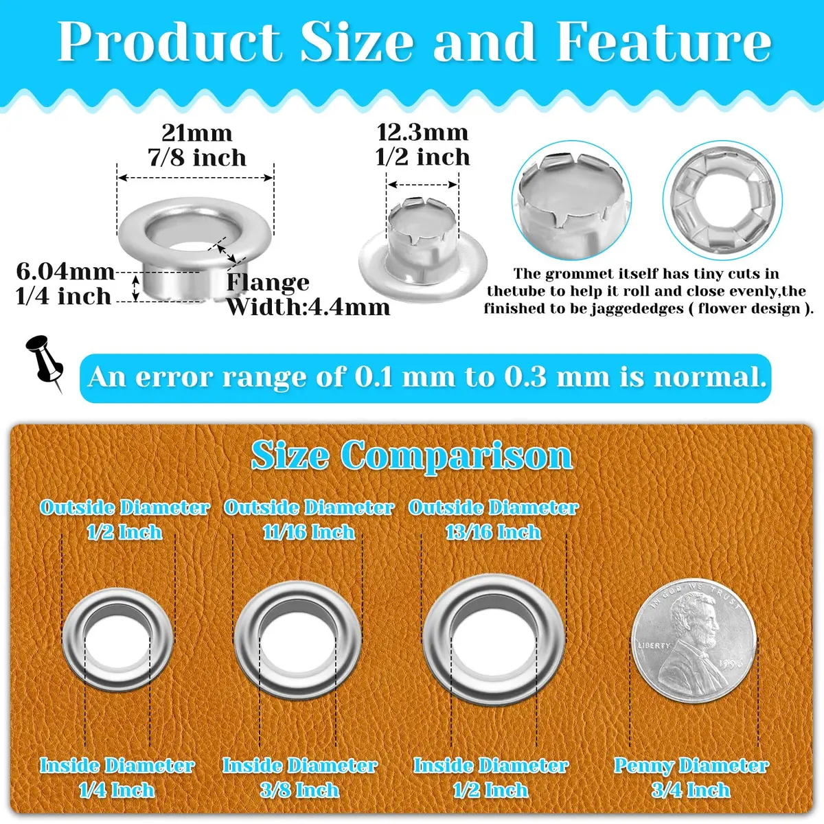 PAXCOO Grommet Tool Kit 12mm 1/2 Inch | Light Duty Decorative Grommets for Leather & Crafts - view 2