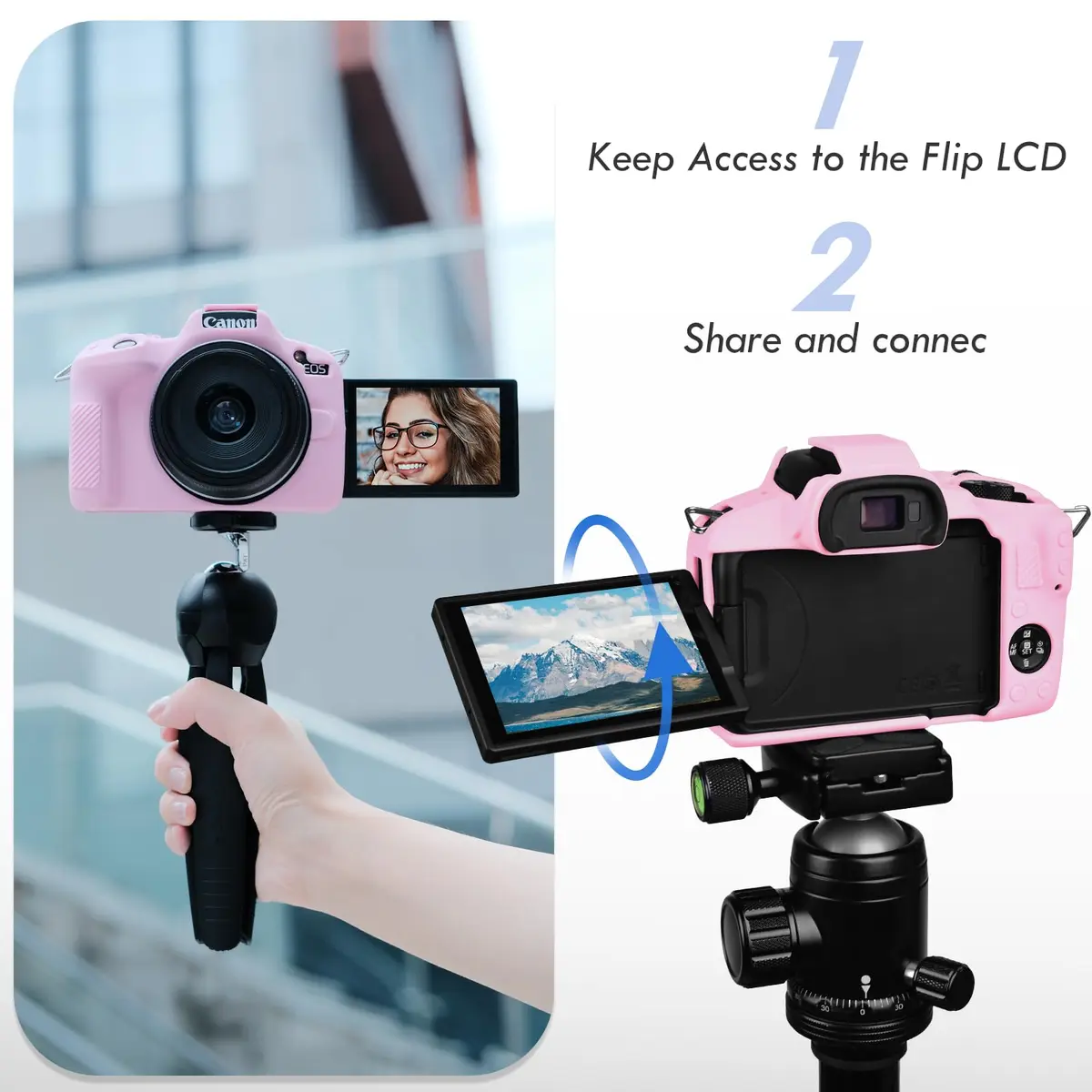 Rieibi Pink Silicone Camera Case for Canon EOS R50 | Lightweight Grip Cover Body Skin - view 5