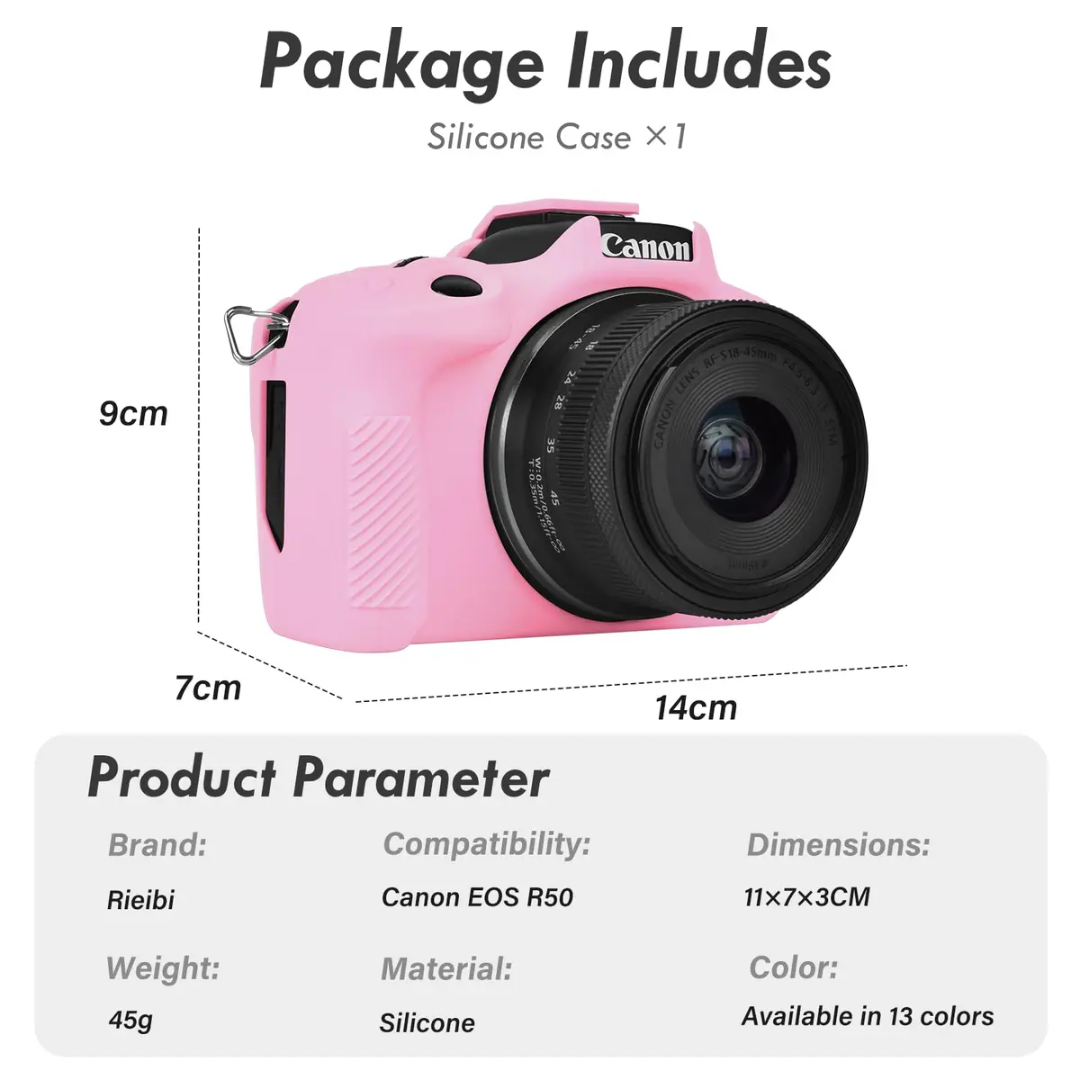 Rieibi Pink Silicone Camera Case for Canon EOS R50 | Lightweight Grip Cover Body Skin - view 2