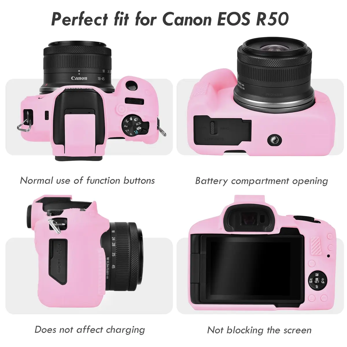 Rieibi Pink Silicone Camera Case for Canon EOS R50 | Lightweight Grip Cover Body Skin - view 3