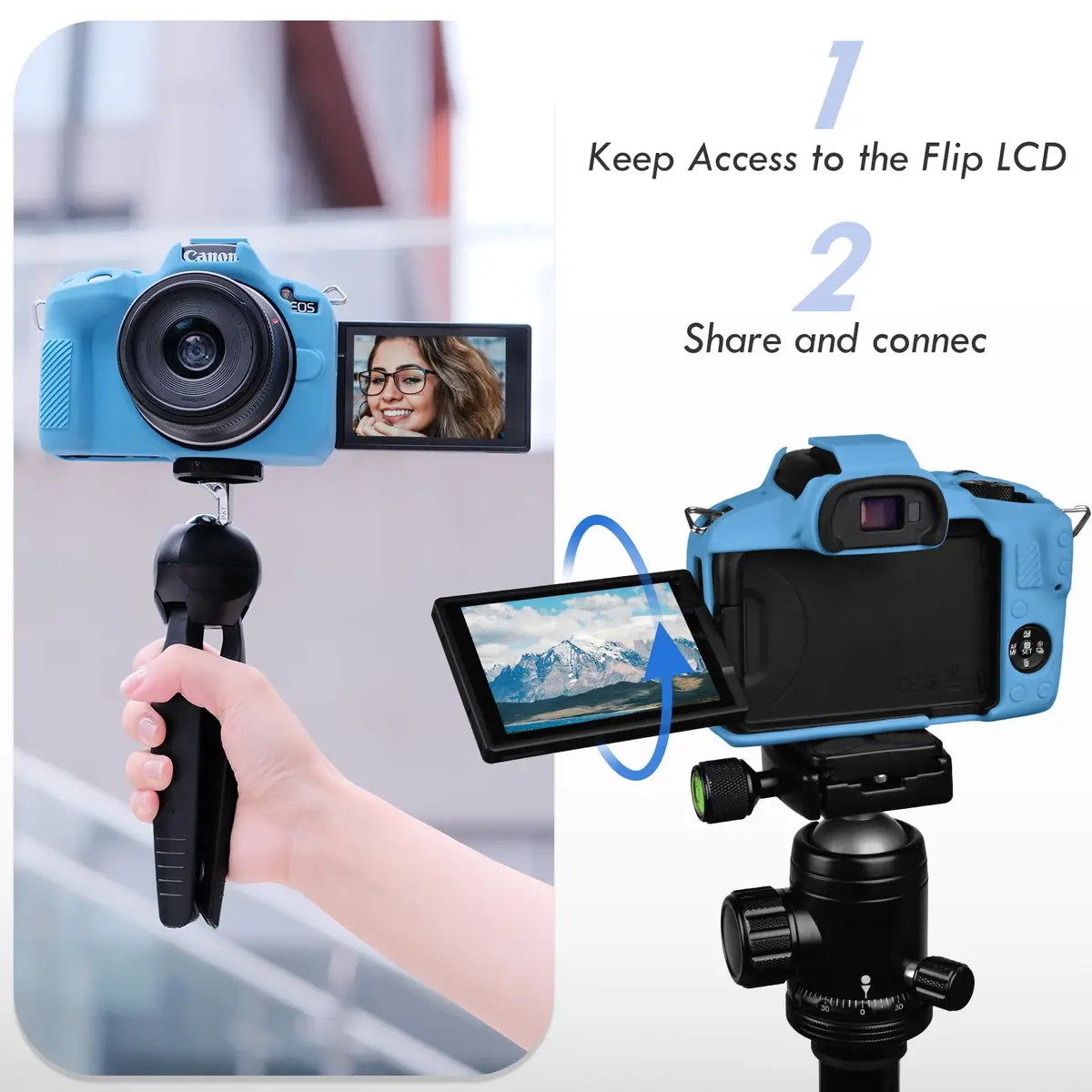 Rieibi EOS R50 Camera Case Blue | Soft Silicone Protective Grip for Canon EOS R50 Vlogging Camera - view 5
