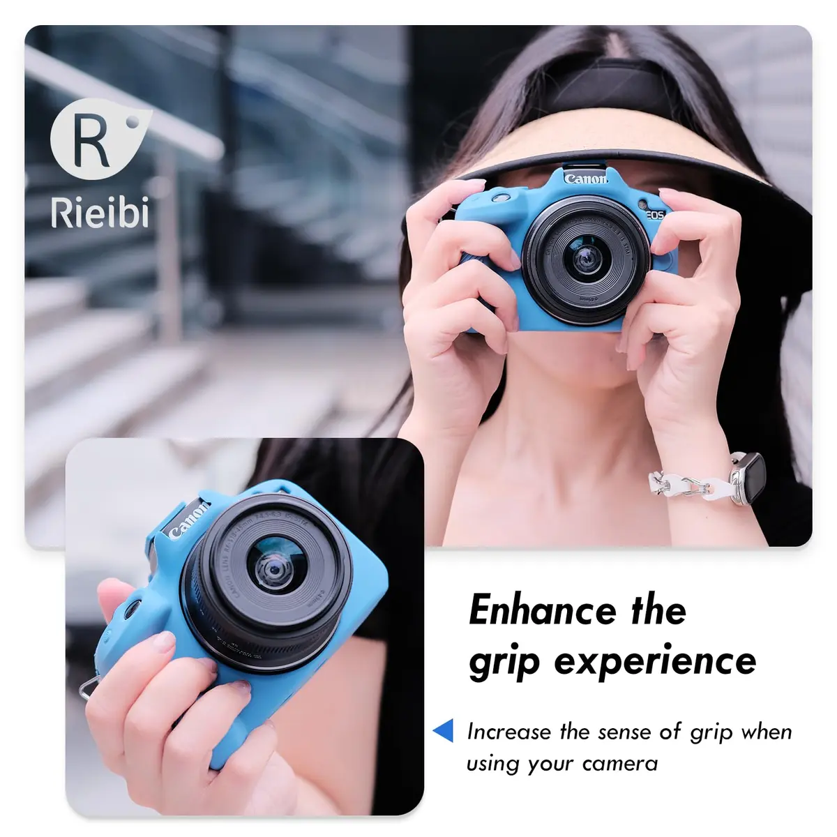 Rieibi EOS R50 Camera Case Blue | Soft Silicone Protective Grip for Canon EOS R50 Vlogging Camera - view 7
