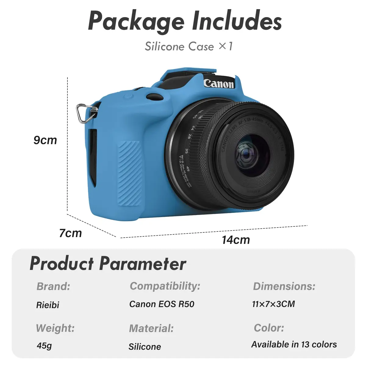 Rieibi EOS R50 Camera Case Blue | Soft Silicone Protective Grip for Canon EOS R50 Vlogging Camera - view 2