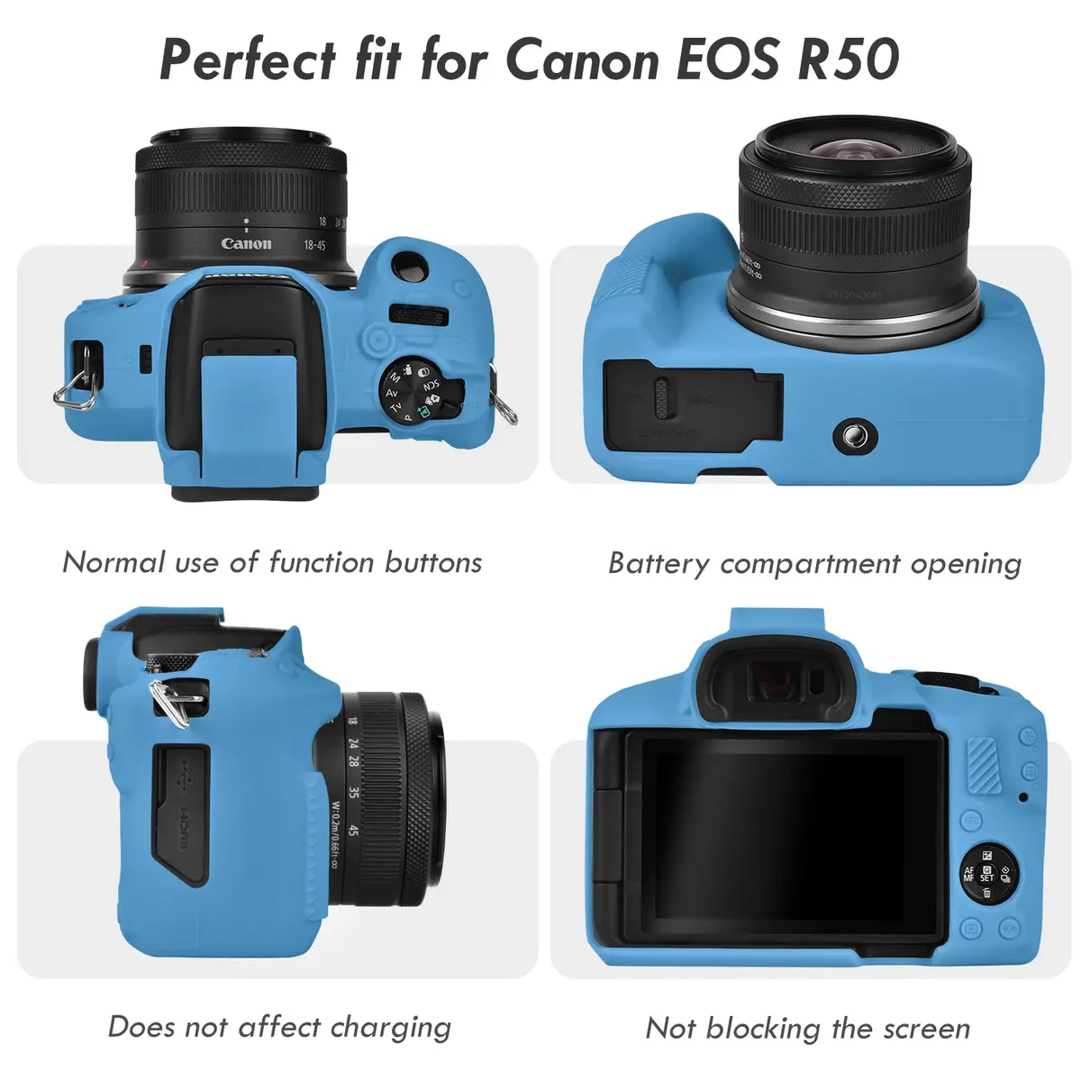 Rieibi EOS R50 Camera Case Blue | Soft Silicone Protective Grip for Canon EOS R50 Vlogging Camera - view 3