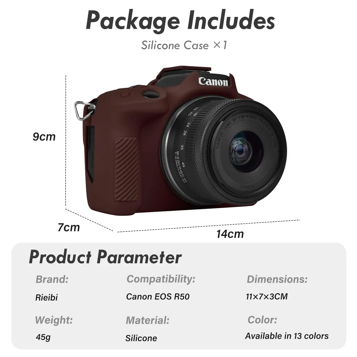Rieibi EOS R50 Camera Case Soft Silicone Protective Grip Cover for Canon EOS R50 | Coffee - view 2