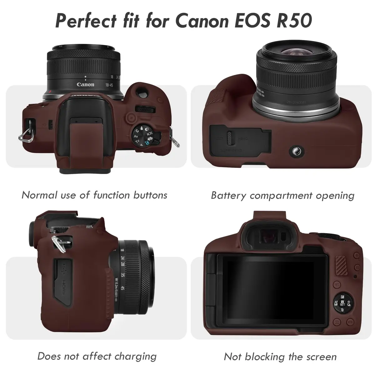 Rieibi EOS R50 Camera Case Soft Silicone Protective Grip Cover for Canon EOS R50 | Coffee - view 3