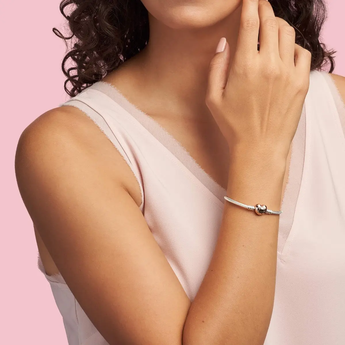 PANDORA Heart Clasp Snake Chain Bracelet, 7.1" | Elegant romantic jewelry for women - view 4