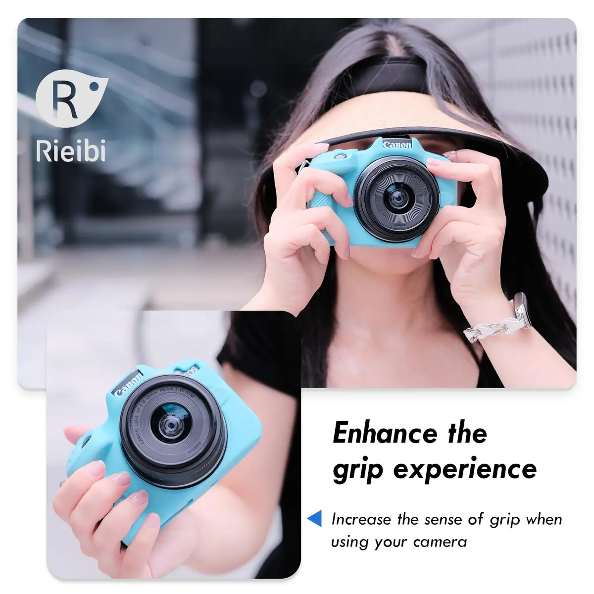 Rieibi EOSR50 EOS R50 Case, Soft Silicone Protective Cover for Canon EOS R50, Lightweight Camera Grip & Body Skin - Light Blue - view 7