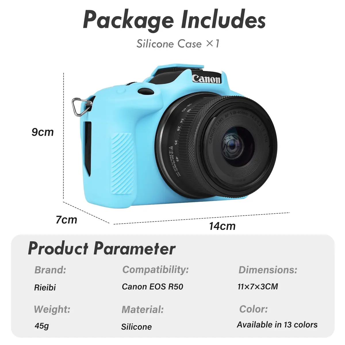 Rieibi EOSR50 EOS R50 Case, Soft Silicone Protective Cover for Canon EOS R50, Lightweight Camera Grip & Body Skin - Light Blue - view 2