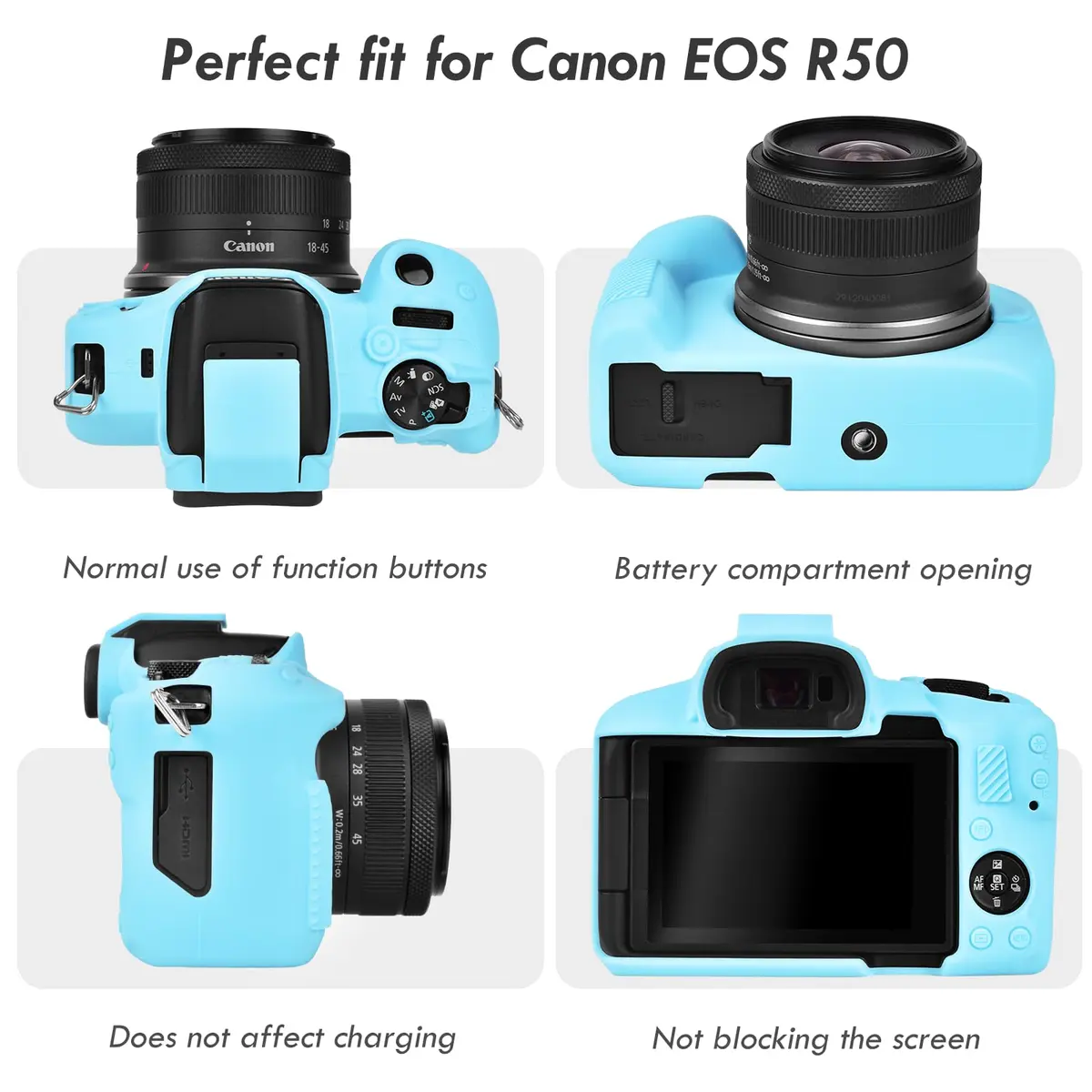 Rieibi EOSR50 EOS R50 Case, Soft Silicone Protective Cover for Canon EOS R50, Lightweight Camera Grip & Body Skin - Light Blue - view 3