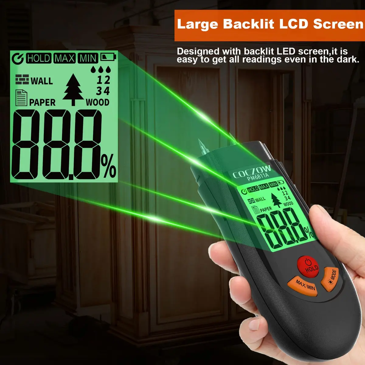 coczow Wood Moisture Meter 136mm x 54mm x 28mm | Accurate, Portable & Fast for Wood & Walls - view 5