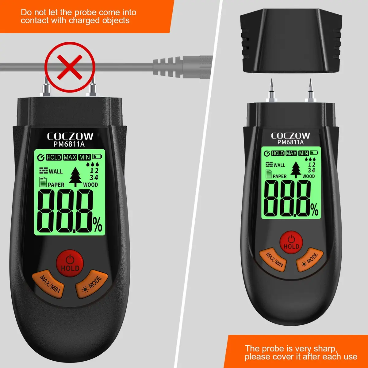 coczow Wood Moisture Meter 136mm x 54mm x 28mm | Accurate, Portable & Fast for Wood & Walls - view 6