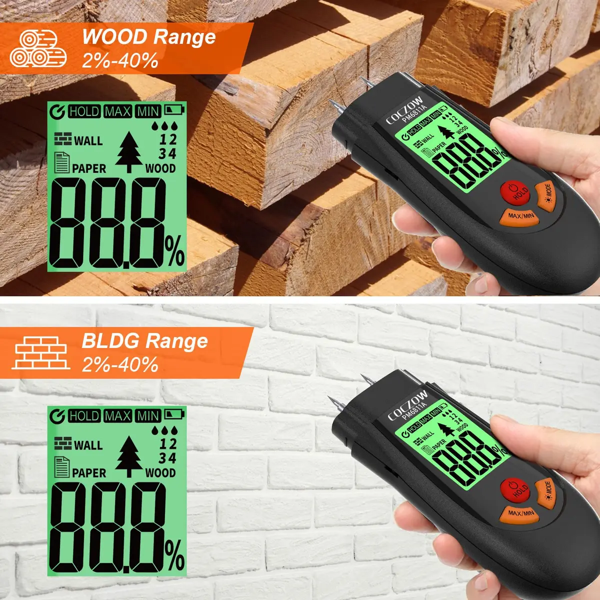 coczow Wood Moisture Meter 136mm x 54mm x 28mm | Accurate, Portable & Fast for Wood & Walls - view 2