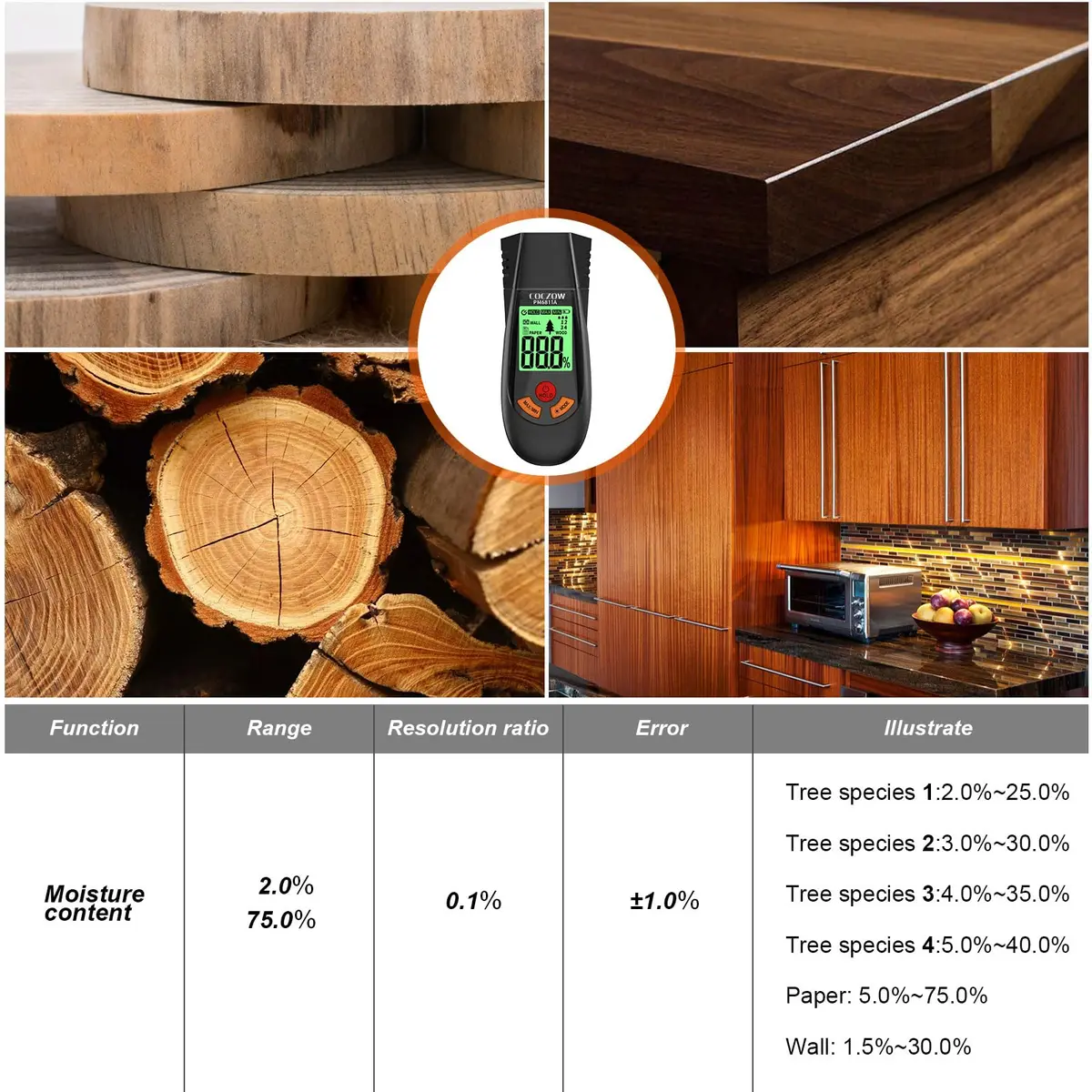 coczow Wood Moisture Meter 136mm x 54mm x 28mm | Accurate, Portable & Fast for Wood & Walls - view 3