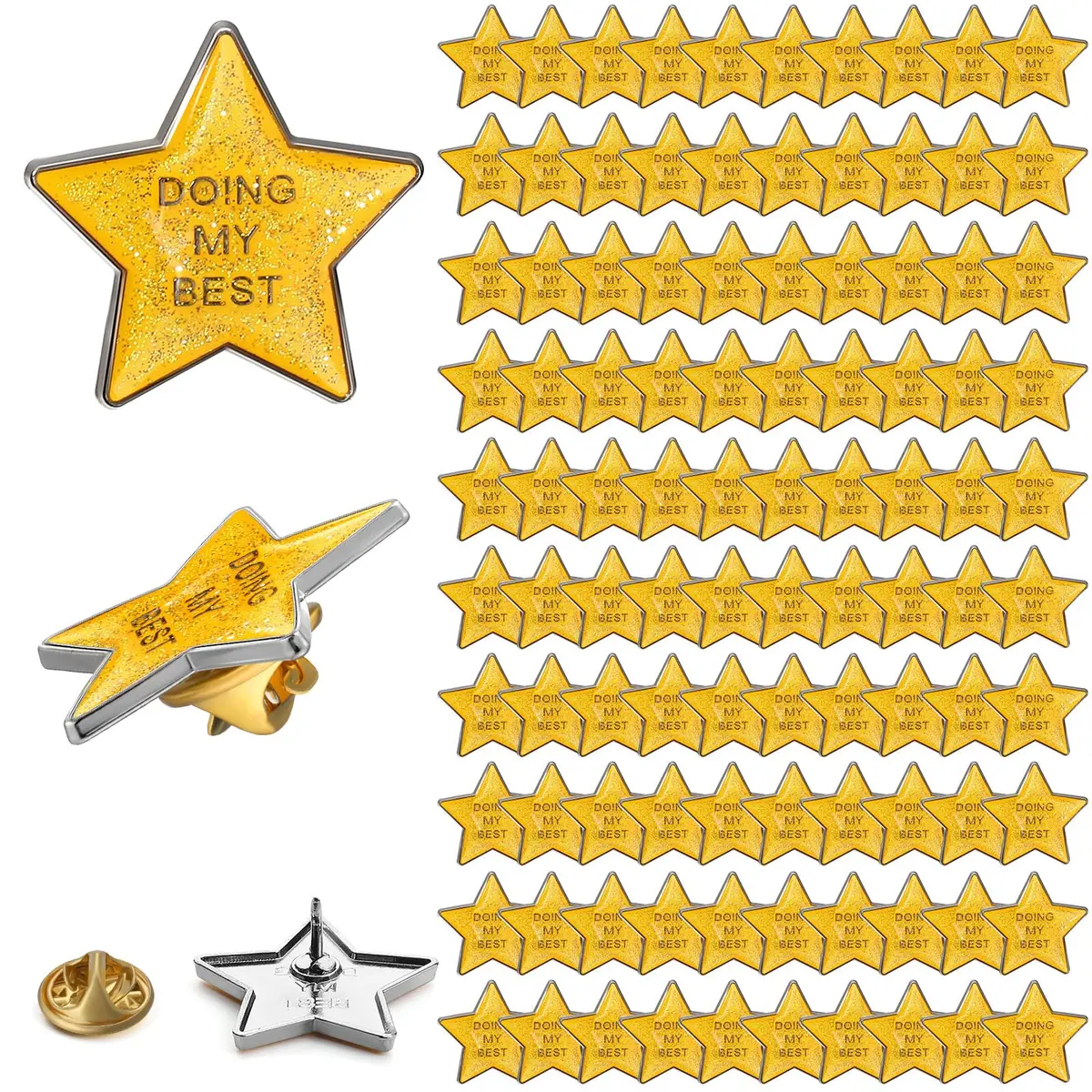 Unittype 100 Pcs Golden Star Pins | Employee Appreciation Gift | 2.54cm (1 inch) Diameter - main product image