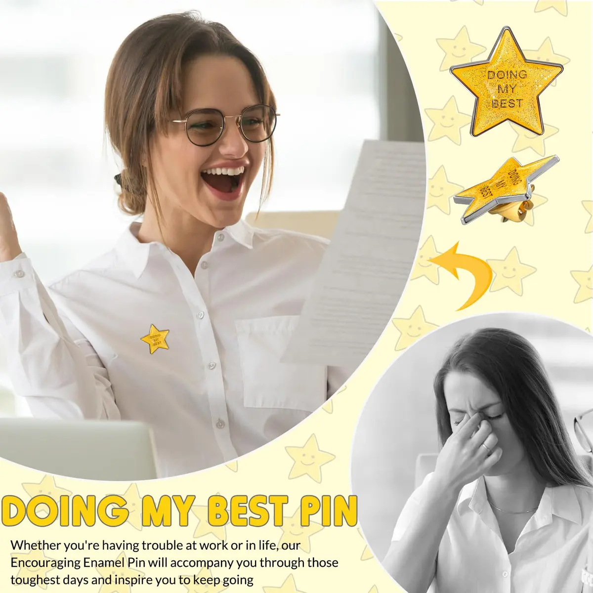 Unittype 100 Pcs Golden Star Pins | Employee Appreciation Gift | 2.54cm (1 inch) Diameter - view 5