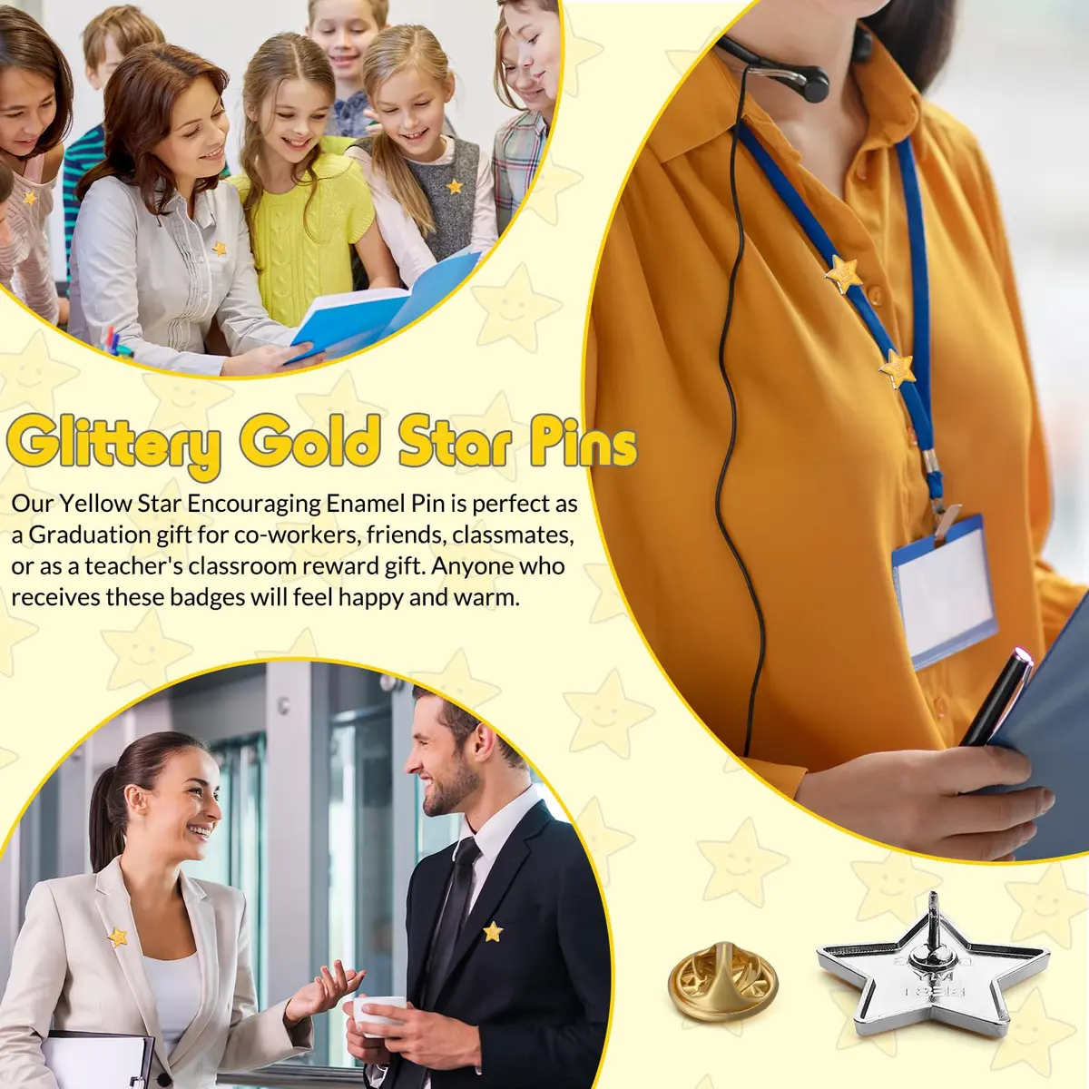 Unittype 100 Pcs Golden Star Pins | Employee Appreciation Gift | 2.54cm (1 inch) Diameter - view 6