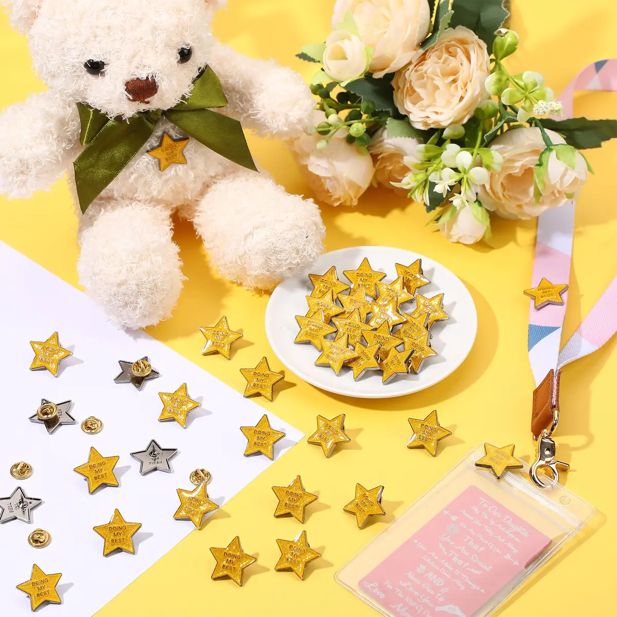 Unittype 100 Pcs Golden Star Pins | Employee Appreciation Gift | 2.54cm (1 inch) Diameter - view 7