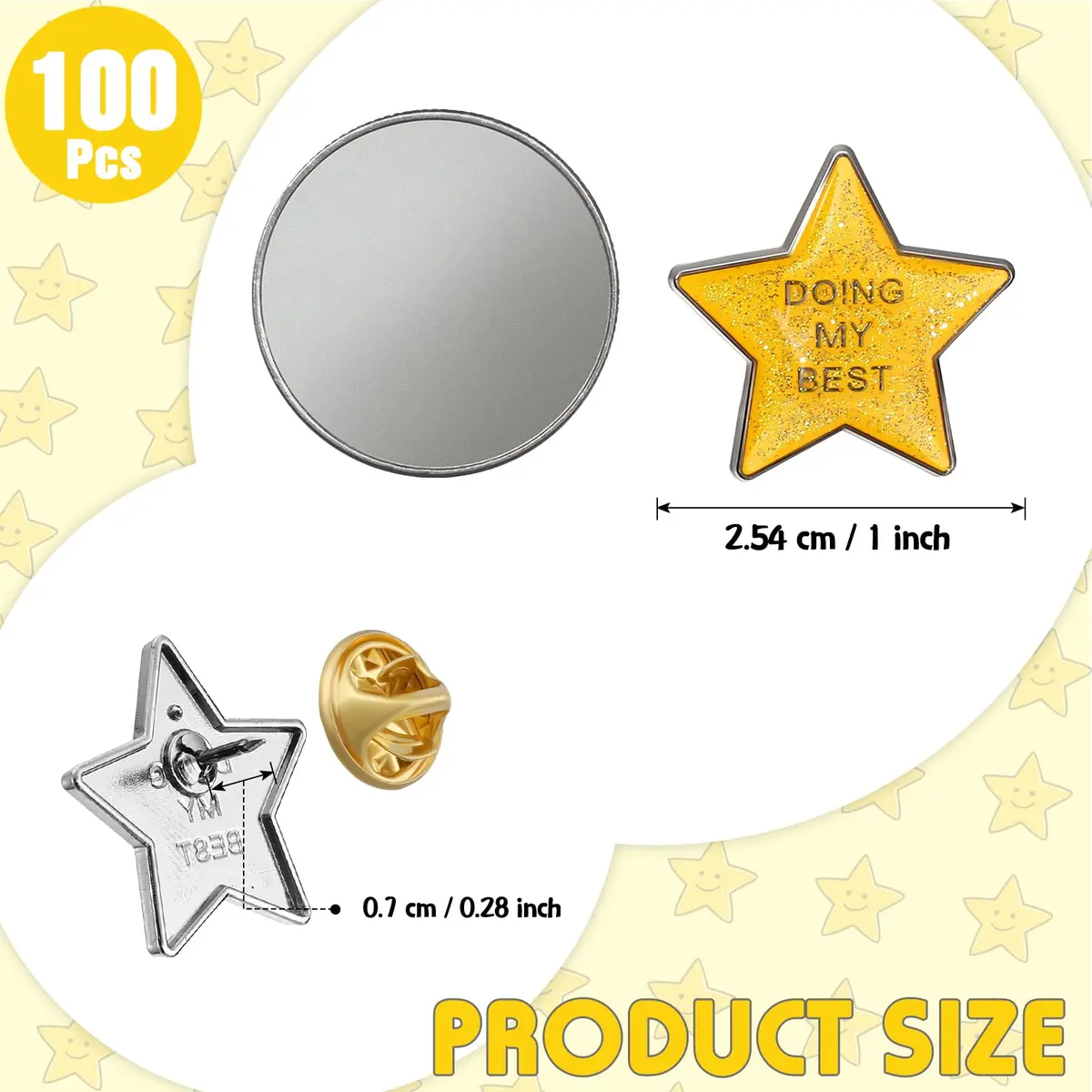 Unittype 100 Pcs Golden Star Pins | Employee Appreciation Gift | 2.54cm (1 inch) Diameter - view 2