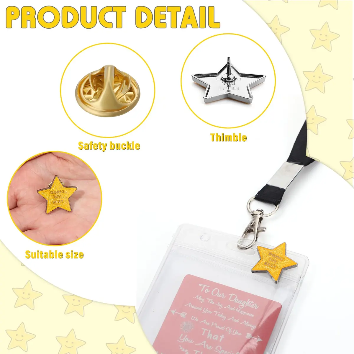 Unittype 100 Pcs Golden Star Pins | Employee Appreciation Gift | 2.54cm (1 inch) Diameter - view 3
