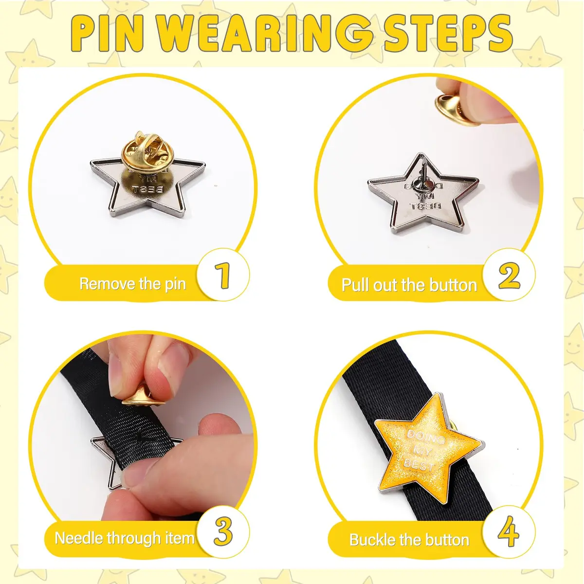 Unittype 100 Pcs Golden Star Pins | Employee Appreciation Gift | 2.54cm (1 inch) Diameter - view 4