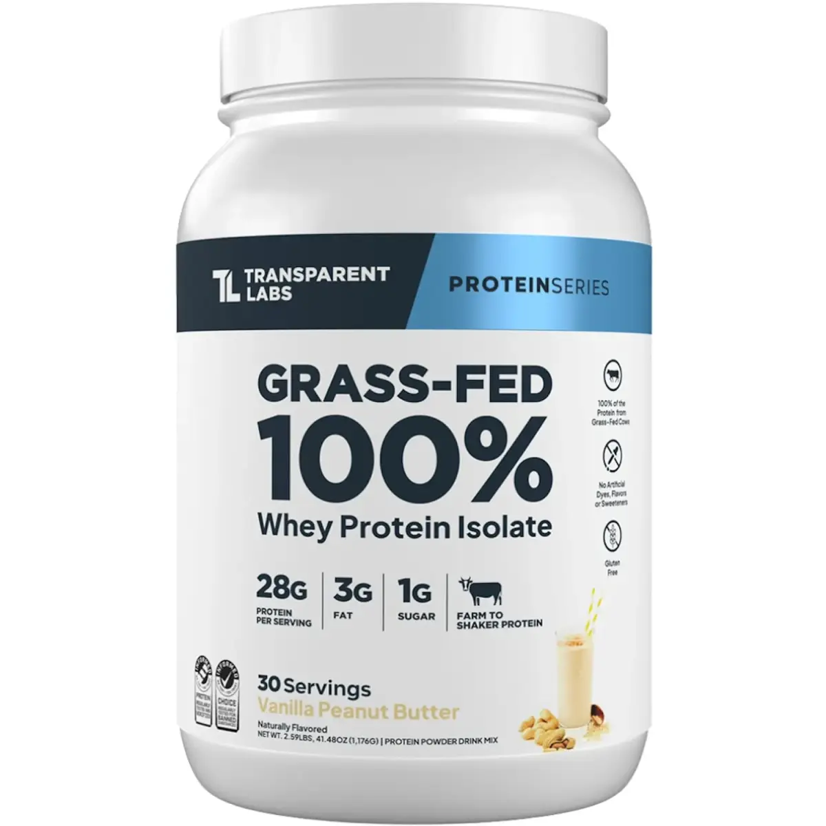 Transparent Labs Grass-Fed Whey Protein Isolate Vanilla Peanut Butter 1.03 kg (2.27 lb) | 28g Protein Per Serving - main product image