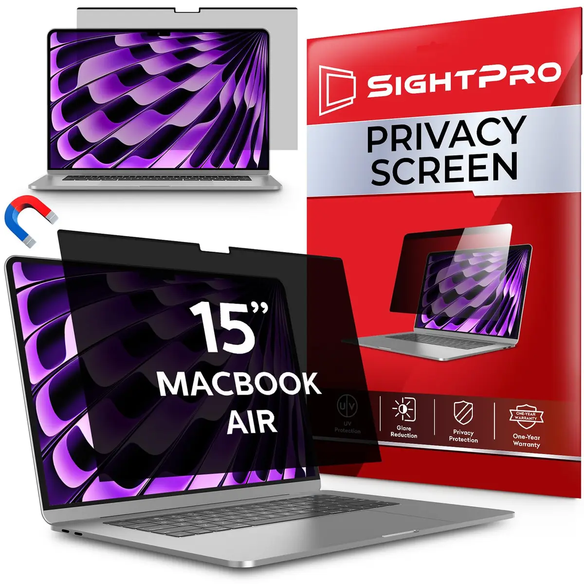 SightPro Magnetic Privacy Screen for MacBook Air 15 Inch (2023-2026 M2-M5) | Black, Dual Finish, Anti-Glare - main product image