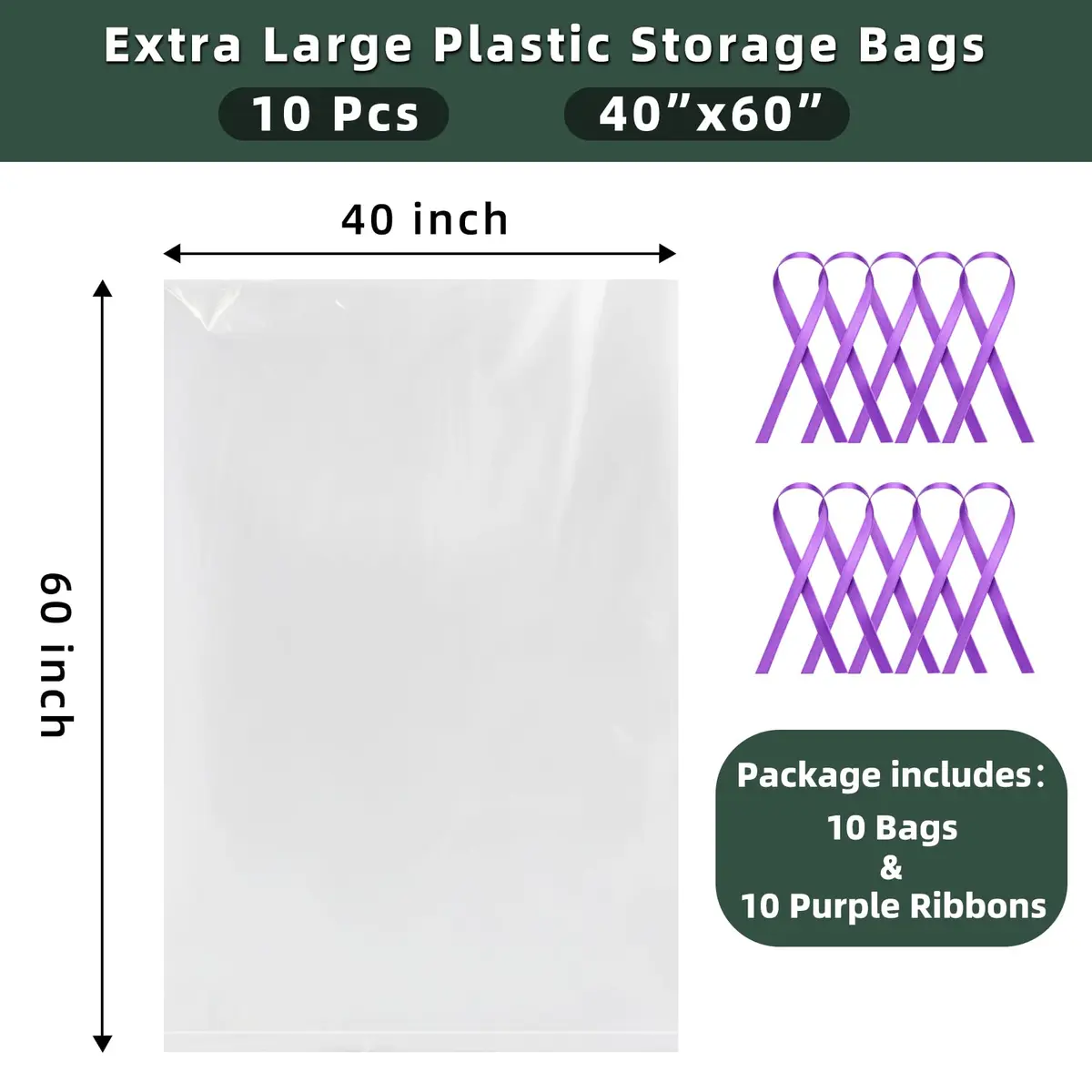 Yotelab Extra Large Clear Plastic Storage Bags 101.6cm x 152.4cm (40"x60") | Heavy Duty 2 Mil Thick for Luggage & Furniture - view 2