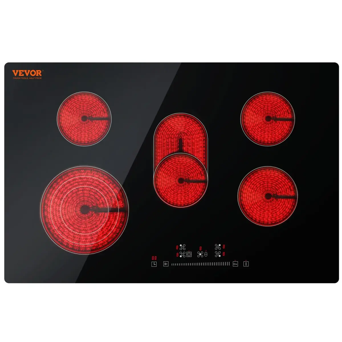 VEVOR 30-inch 5-Burner Electric Cooktop 8600W 220-240V | Radiant Glass Surface with Sensor Touch Controls & Timer - main product image