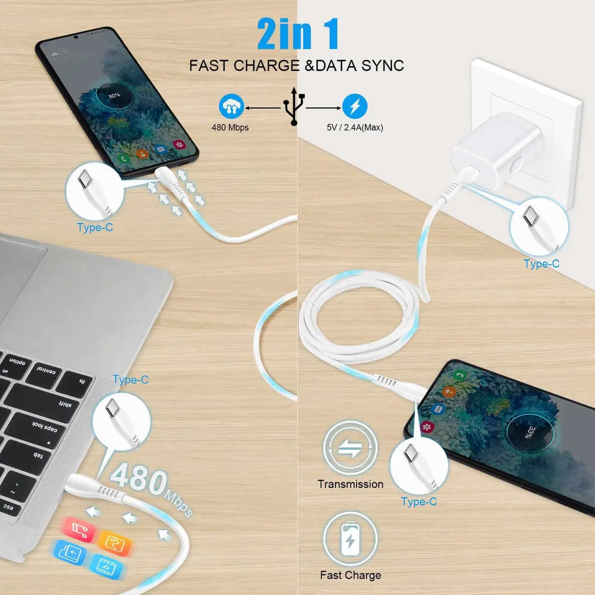 VIFIGEN 25W USB-C Charger with 6FT Cable | Fast Charging for Samsung & Pixel Phones - view 6